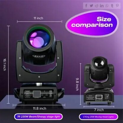 U`King Moving Head 230W Light 15 Gobos and 14 Colors Rainbow Effect - Afbeelding 3