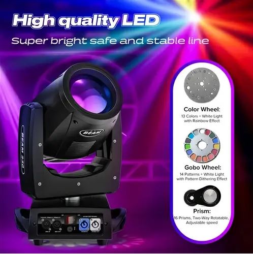 U`King Moving Head 230W Light 15 Gobos and 14 Colors Rainbow Effect - Afbeelding 2