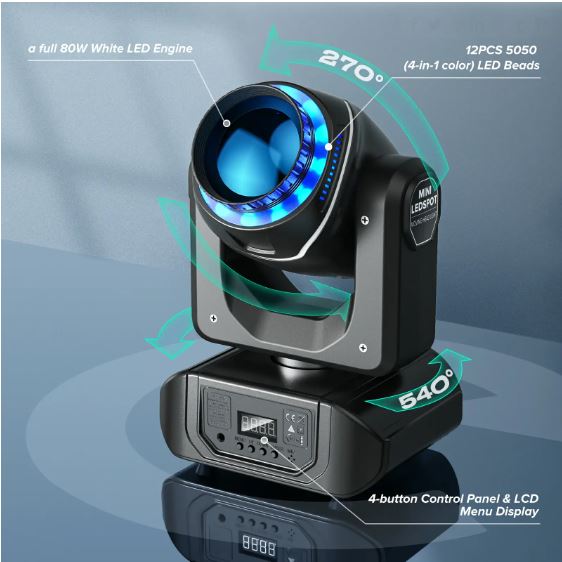 U`King Moving Head LED 80W, 10 Gobos 8 kleuren met afstandsbediening - Afbeelding 5